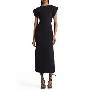 $1700 New Maticevski Zephyr Black Evening Dress, Structured Cap Sleeves, US 4